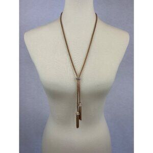 Vintage Gold Tone Tassel Lariat Necklace Rhinestone Accents Statement